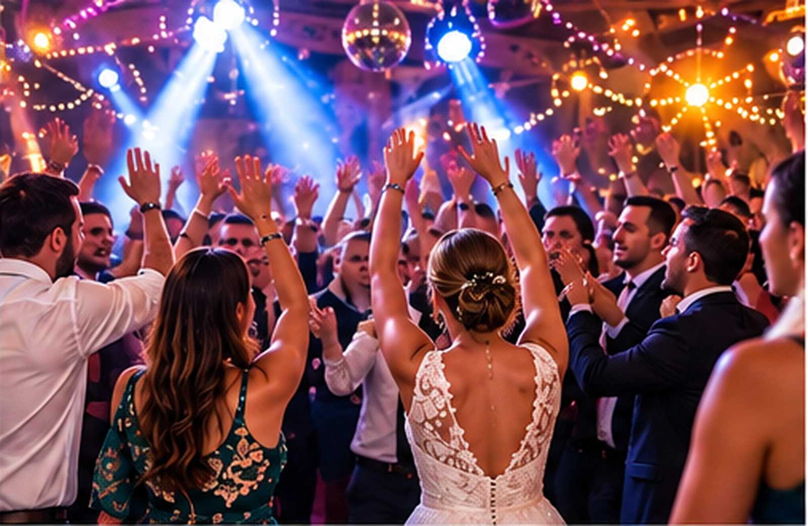 Invitados bailando en la pista durante una boda en Barcelona