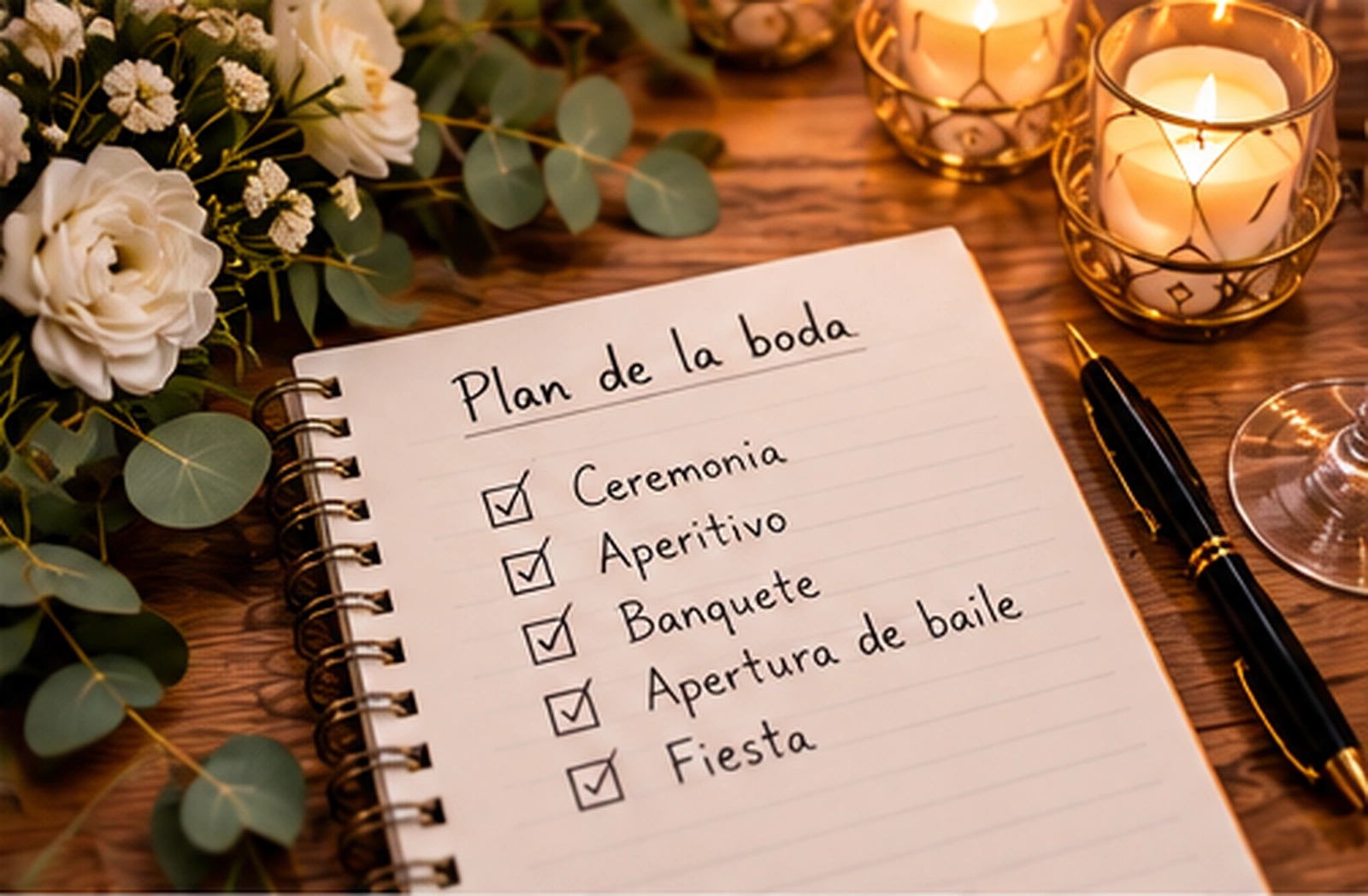 Planificación de ceremonia, aperitivo, banquete, apertura de baile y fiesta de una boda