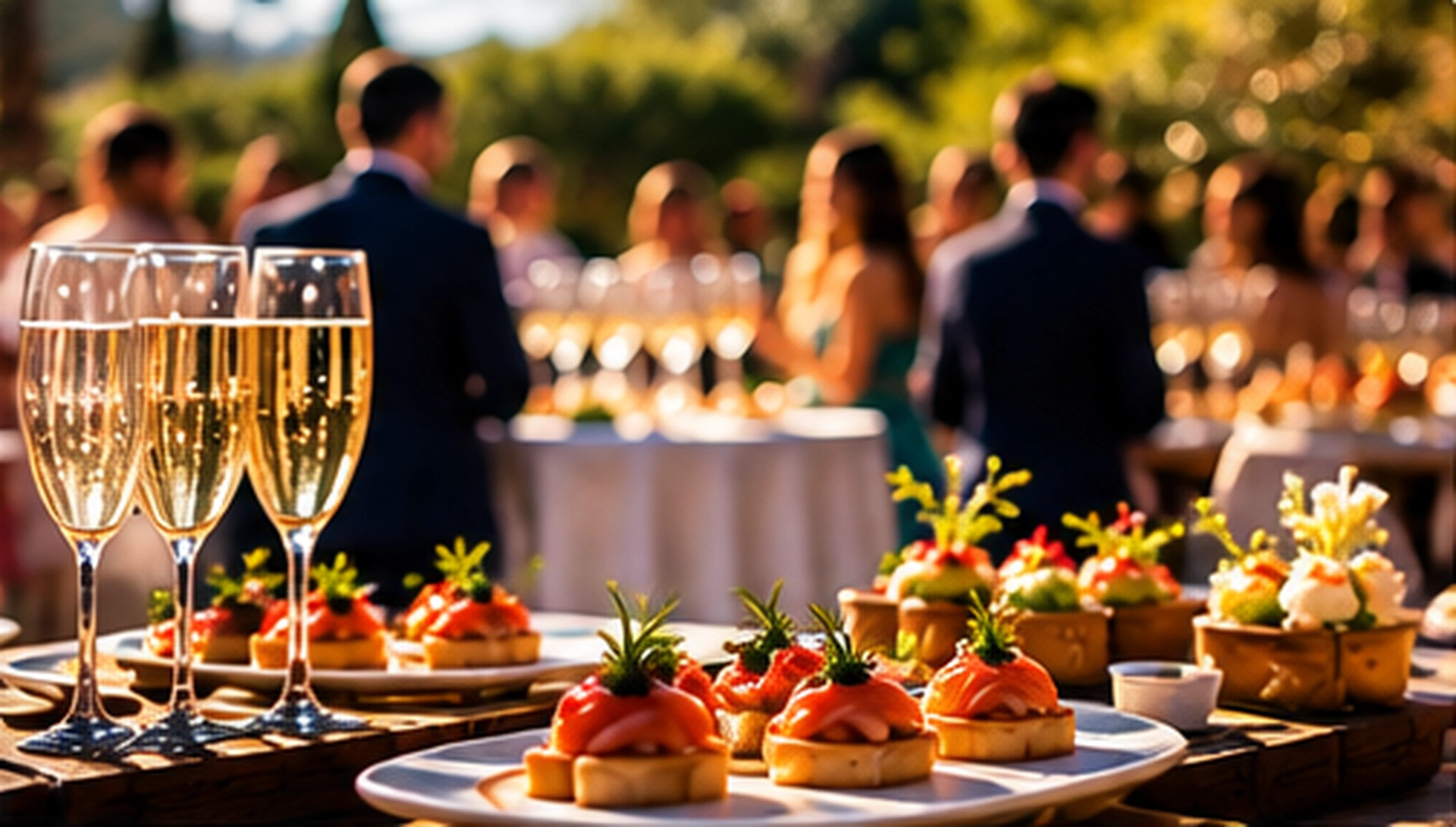 Aperitivo de boda en Barcelona con invitados disfrutando de la música y la gastronomía