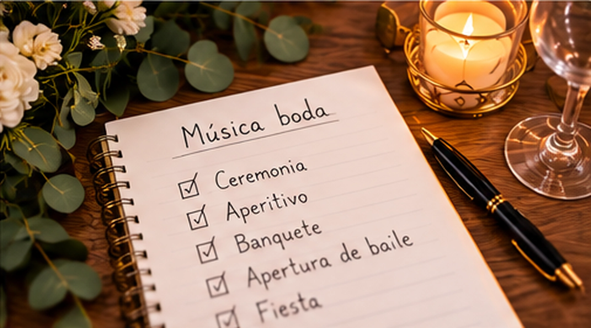 Planificación de la música de una boda con ceremonia, aperitivo, banquete, apertura de baile y fiesta